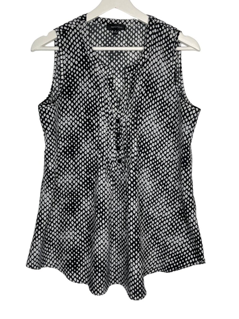 Spense Womens Medium Sleeveless Blouse Black White Abstract Print Top